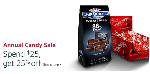 spend $25, get 25% off chocolate candy