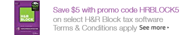 Free $5 promo code 'HRBLOCK5' on H&R Block Tax Software