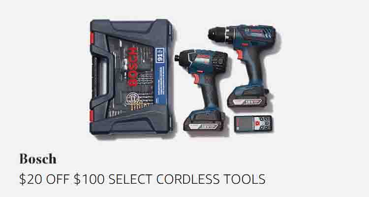 $20 off $100 select Bosch cordless tools