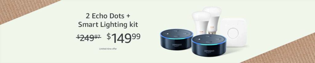 promo for bundling purchase of Philips Hue White Starter Kit and Amazon Echo Dot