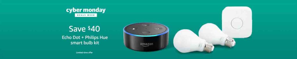 Extra $40 off promo for bundling purchase of Philips Hue White Starter Kit and Amazon Echo Dot