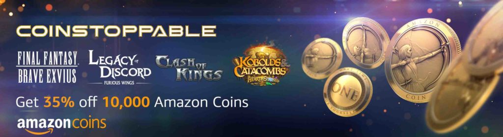 Coinstoppable promo code 'TOOEWNZGKO3' for 35% off 10,000 Amazon Coins