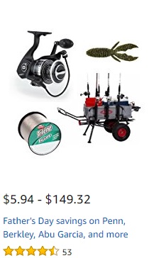 savings on fishing brands of Penn, Berkley, Abu Garcia