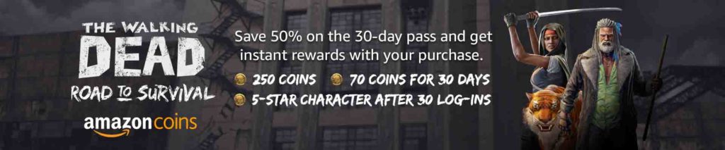 50% off Amazon Coins plus more coins rewards when purchase The Walking Dead: Road to Survival