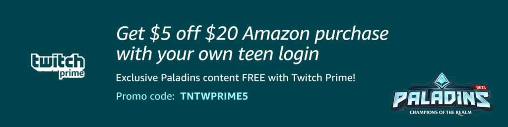 Extra $5 off promo code 'TNTWPRIME5' for Amazon purchase with Twitch Prime