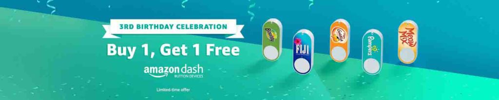 Third birthday promo code for one free on purchase of one Amazon Dash Button 