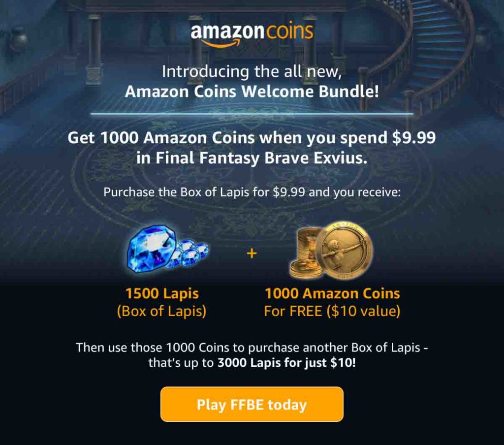 Free 1000 on spending of $9.99 Amazon Coins as a Welcome Bundle