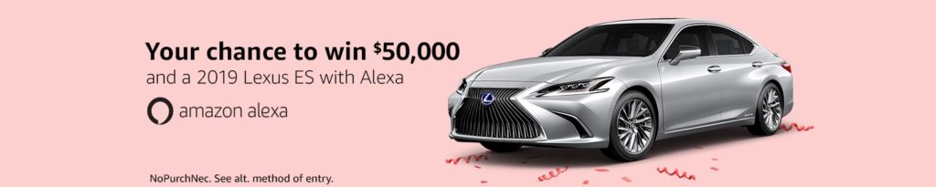 10 chances to win $50,000 and a 2019 Lexus ES at Prime Day 2018 Amazon Sweepstakes 