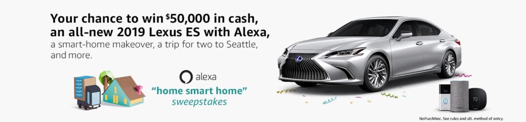 10 chances to win $50,000 and a 2019 Lexus ES at Prime Day 2018 Amazon Sweepstakes 