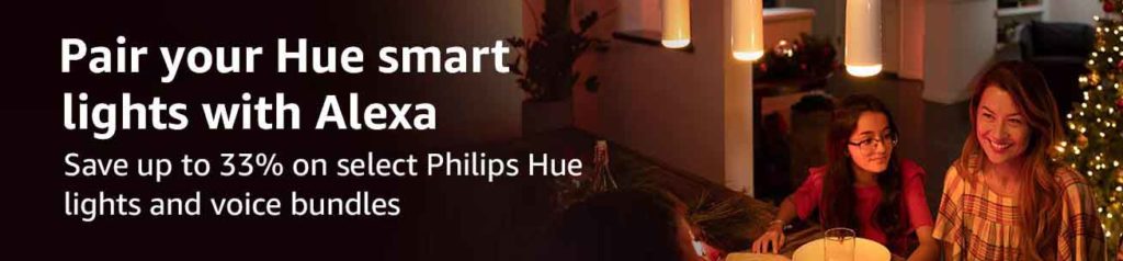 33% off or more promo for the bundling purchase of Philips Hue White Starter Kit and Amazon Echo Device