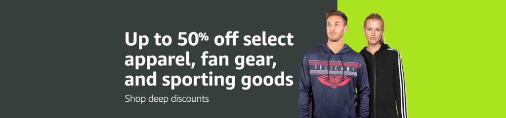 50% off promo for outdoor apparel/fan gear/sporting goods Amazon
